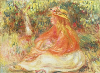 Girl Seated in a Landscape by Pierre Auguste Renoir